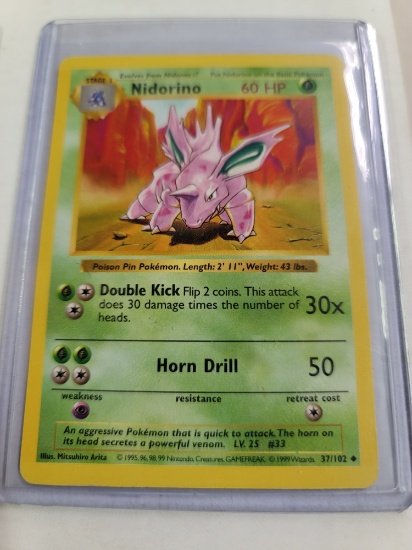 Original POKEMON Base Set SHADOWLESS Nidorino #37/102 UNCommon Card