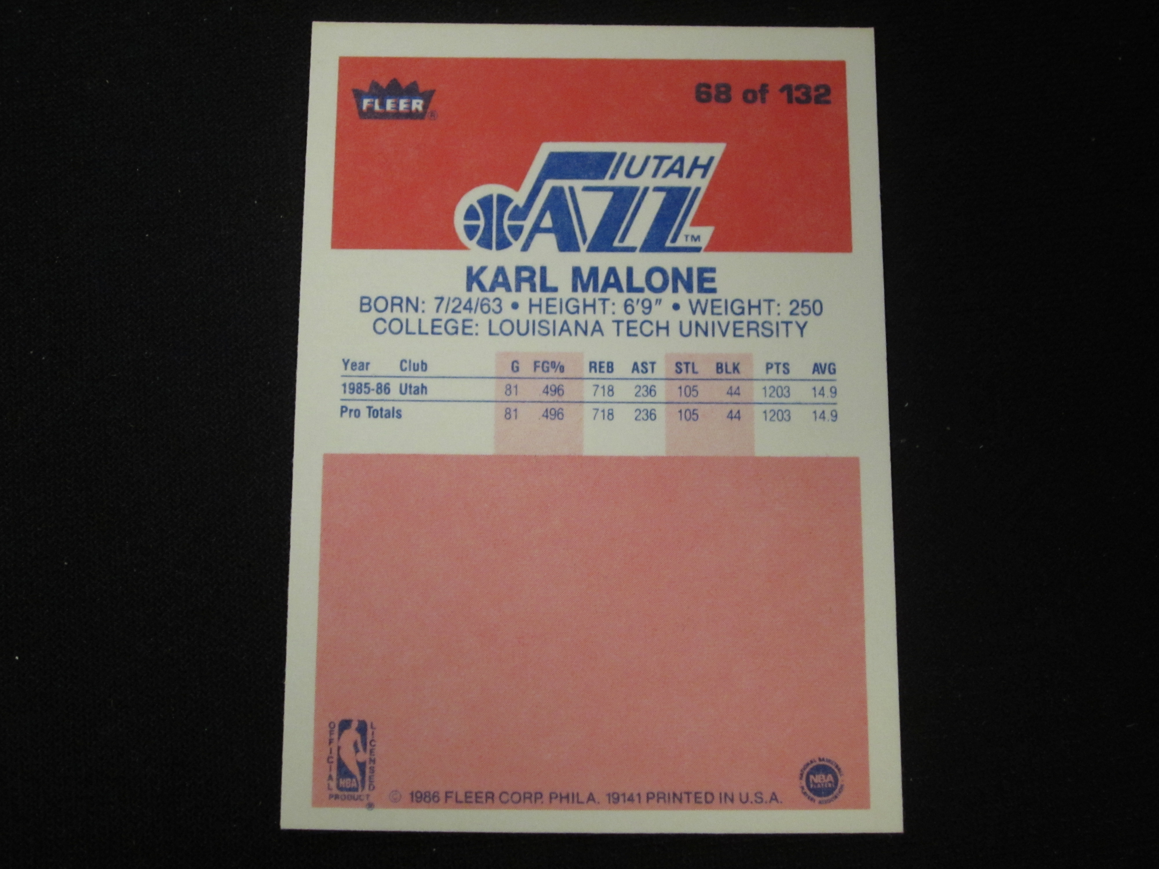1986-87 FLEER BASKETBALL #68 - KARL MALONE ROOKIE | Proxibid
