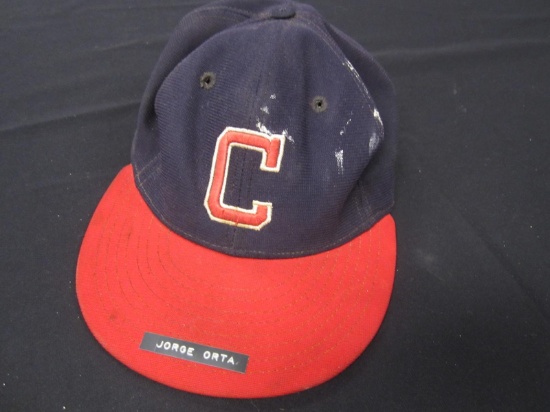 Jorge Orta Indians official game worn hat FSG COA