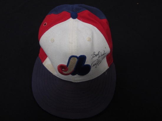 Andre Dawson Expos autogame worn hat FSG COA