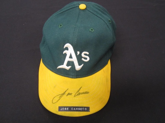 Jose Canseco A's game worn signed hat FSG COA