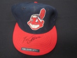 Tom Candiotti game worn signed 2x hat FSG COA