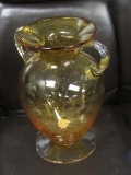 VINTAGE CRACKLE GLASS AMBER? DRINK PITCHER