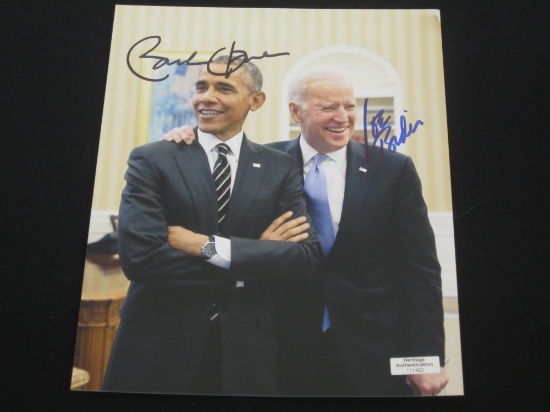 BARACK OBAMA AND JOE BIDEN SIGNED AUTOGRAPHED PHOTO WITH HERITAGE CERTIFICATE OF AUTHENTCITY