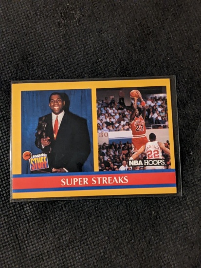 Michael Jordan - Magic Johnson 1990 HOOPS Inside Stuff Super Streaks #385 HOF