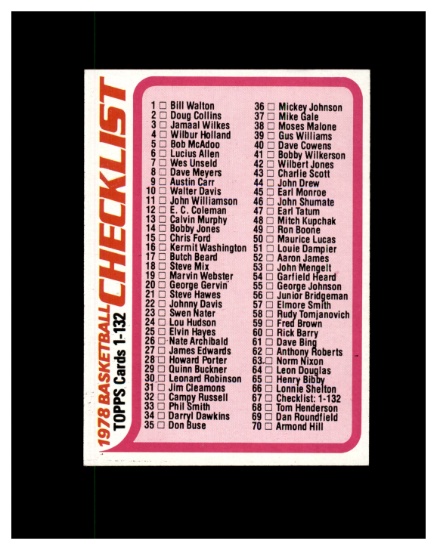 1978 Topps #67 Unmarked Checklist