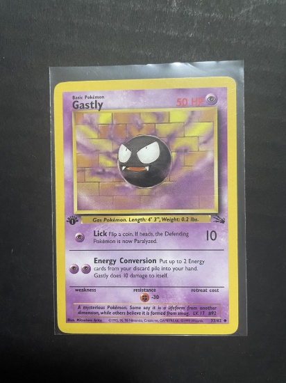1999 Pokemon Fossil Gastly 33/62 1st edition card