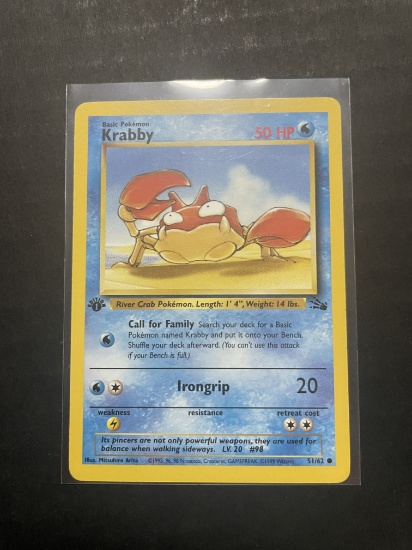 1999 Pokemon Fossil Common Krabby #51/62 1st edition card