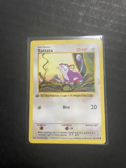 1999 61/102 Shadowless Rattata Pokemon 1st Edition Card