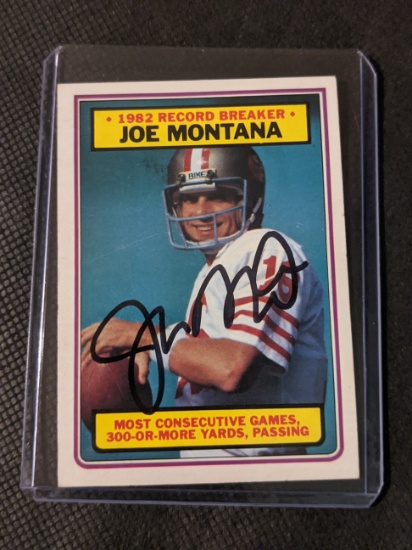 Joe Montana Autograph with COA on a 1983 Topps #4 card