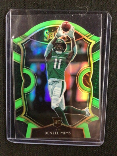 2020 PANINI SELECT DENZEL MIMS NEON GREEN DIE CUT PRIZM ROOKIE CARD NEW YORK JETS
