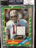 RARE 2021 ALL SPORTS JERSEY FUSION 1986 TOPPS JOE MONTANA GAME USED JERSEY RELIC CARD 49ERS