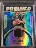 2019 PANINI PRIZM WILL GRIER PREMIER JERSEY RELIC ROOKIE CARD RC PRIZM CAROLINA PANTHERS