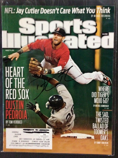 DUSTIN PEDROIA SIGNED MAGAZINE WITH VS COA RED SOX