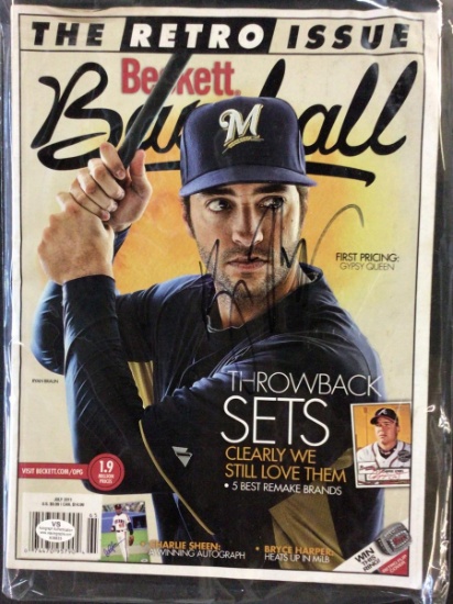 RYAN BRAUN SIGNED MAGAZINE WITH VS COA BREWERS