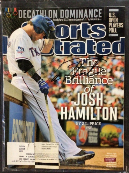 JOSH HAMILTON SIGNED MAGAZINE WITH RED CARPET COA RANGERS