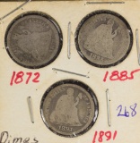 1872, 1885 and 1891 Seated Liberty Dimes
