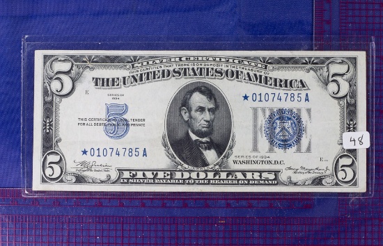 1934 $5 Silver Certificate STAR NOTE