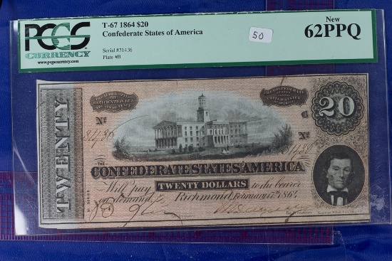 Confederate States 1864 $20 CU 62 PPQ PCGS