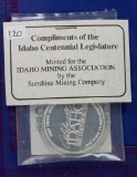1 Oz. Round Idaho-mined silver Idaho Centennial 1990