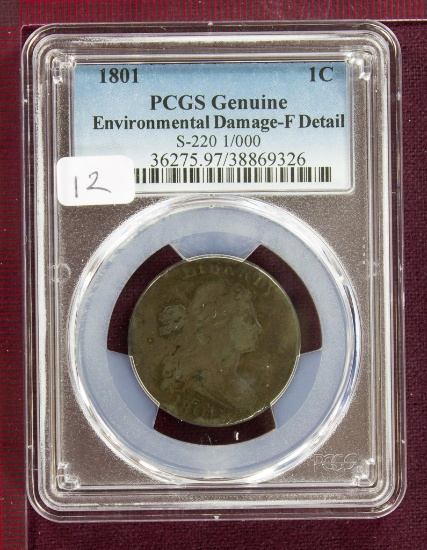 1801 Draped Bust Cent S-220 1/000 variety PCGS Fine Details KEY