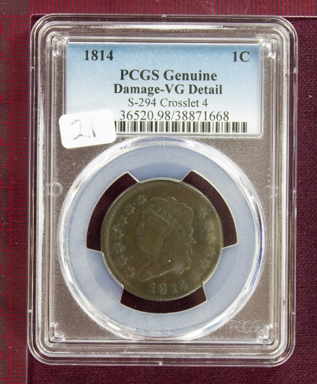 1814 Classic Head Large Cent S-294 Crosslet 4 PCGS VG Details