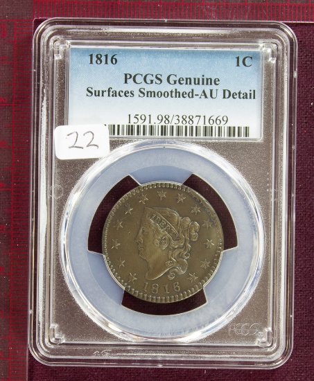 1816 Coronet Large Cent PCGS AU Details