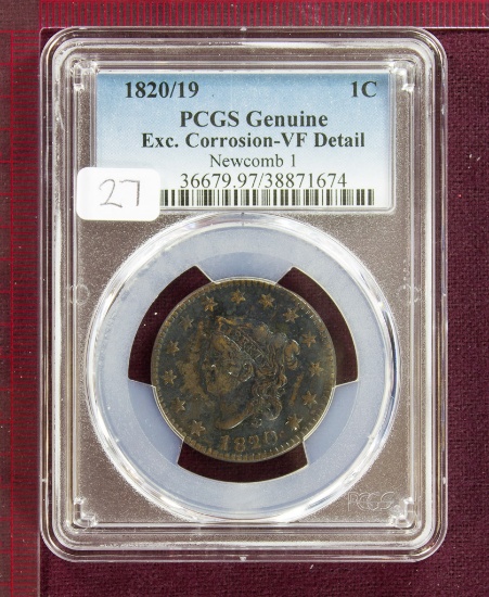 1820/19 Coronet Large Cent N-1 PCGS VF Details