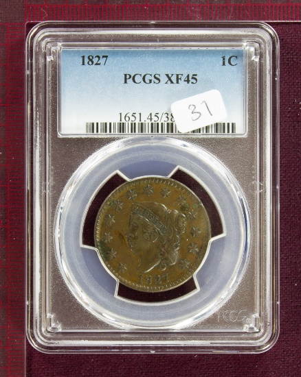 1827 Coronet Large Cent PCGS XF45