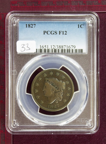 1827 Coronet Large Cent PCGS F12