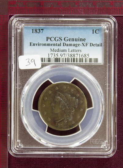 1837 Coronet Large Cent Medium Ltrs. PCGS XF Details