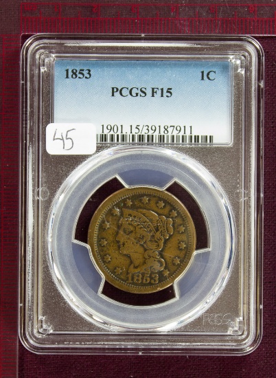 1853 Braided Hair Large Cent PCGS F15