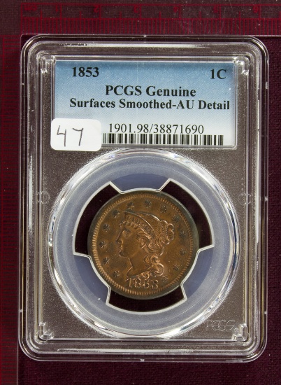 1853 Braided Hair Large Cent PCGS AU Details