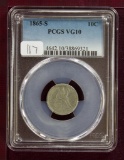 1865-S Seated Liberty Dime PCGS VG10 KEY