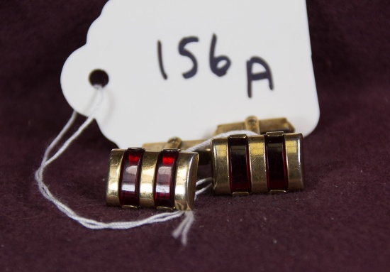 Art Deco Gold Filled Cufflinks Synthetic red stones