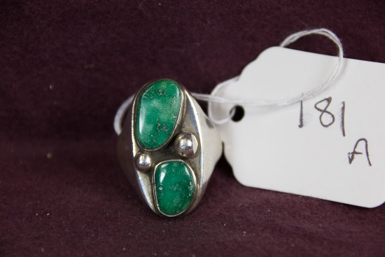 Zuni Signed Sterling Turquoise Man's Ring