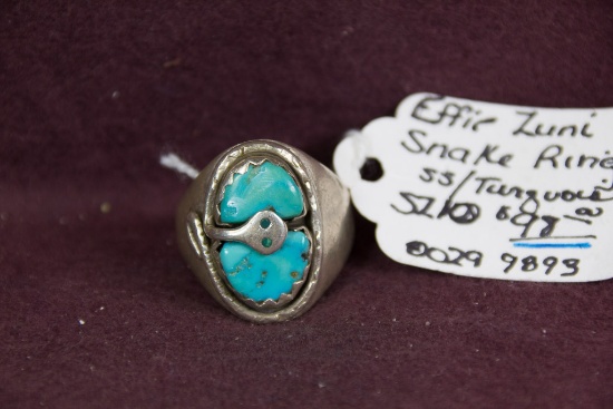 Zuni Signed Sterling Snake Ring EFFIE