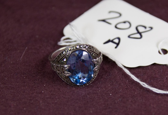 Large pale Aquamarine set in silver and marcasite