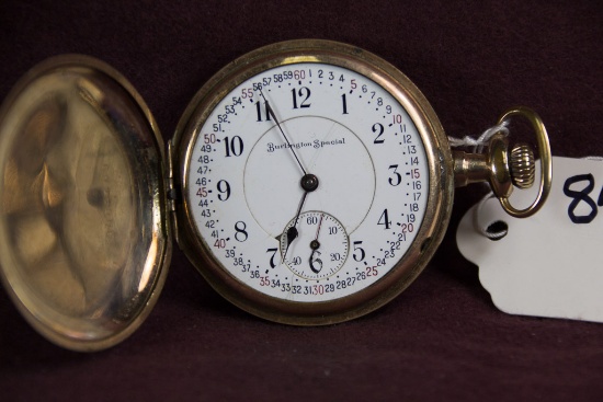 Illinois: Burlington Watch Co. 16sz 19jw Hunter RAILROAD INSCRIPTION!