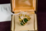 Cool 1970's gold plated ring with jade colored stone