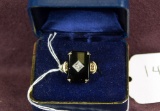 14K Mayflower Art Deco Onyx and Diamond Ring