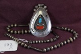 FANTASTIC Zuni Signed Sterling Pendant on silver bead necklace A WHITE