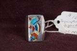 Zuni Signed Sterling Heavy Man's Ring by Harlan and Rolanda Coonsis