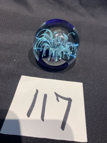 Art Glass Blue Paper Weight 2 1/4 In Diameter