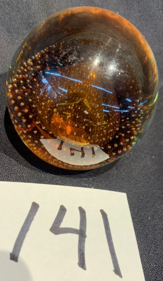 Controlled Bubbles Amber Color Paperweight 3 1/4" Diameter