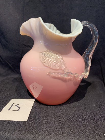 Art Glass Vintage Peach Cased Ruffled Edge Pitcher, 8 In Tall, 7.5 In Diameter