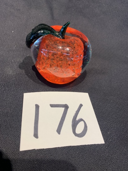 Controlled Bubble Art Glass Red Apple Paperweight 2 3/4" Wide