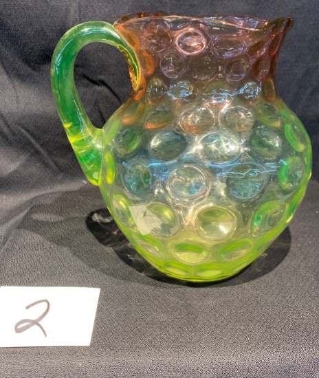 Hobbs, Brockunier & Co. Glass Rubina Vase Polka Dot Optic 9" Pitcher