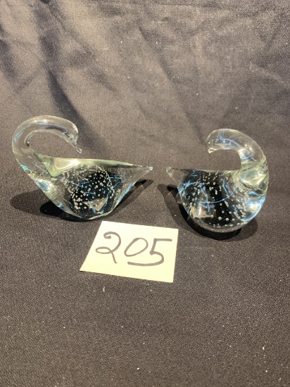Two Controlled Bubble Geese Paperweights 6" Long Each
