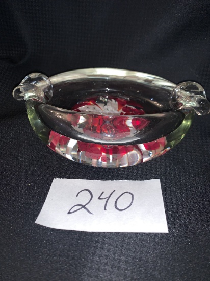 Art Glass Red/white Ashtray Paperweight Measuring 6 1/8" Long